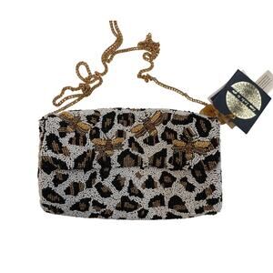 Viral Leopard & Bee Beaded Clutch Crossbody Gold Chain Made in India Tik Tok